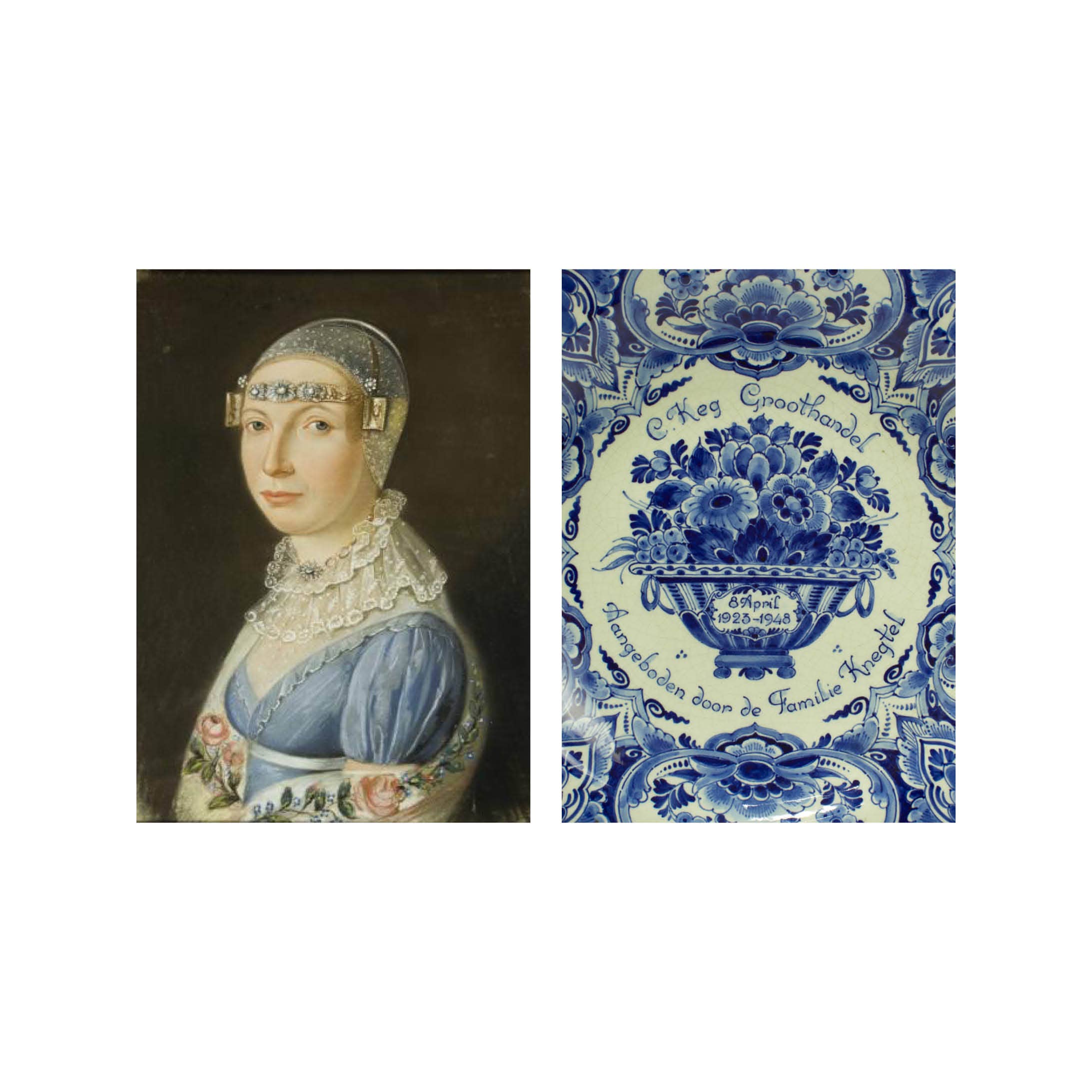 Postcard collage Zaans Museum - vrouw blauw bloemenhoofd